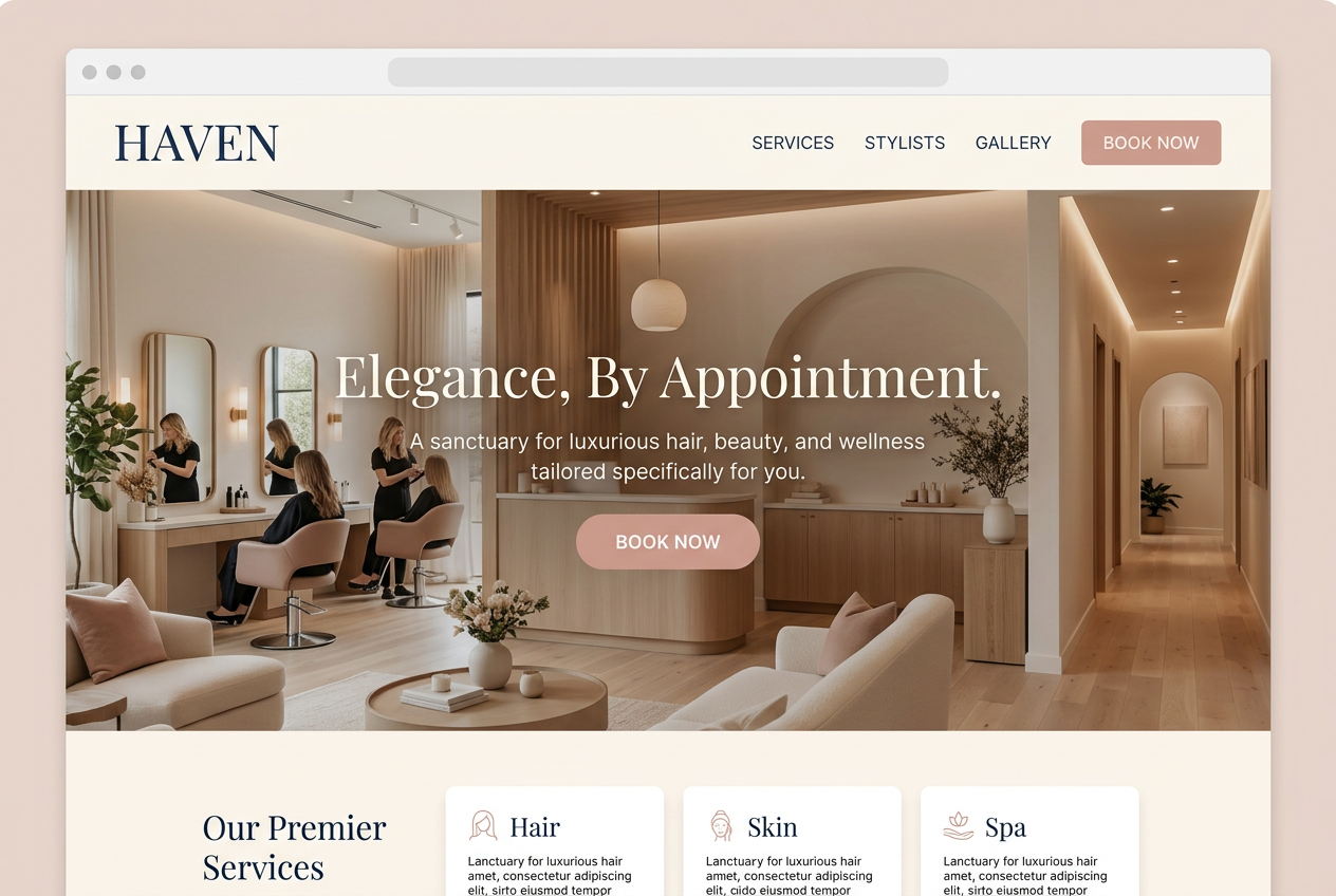 Haven Salon & Spa website